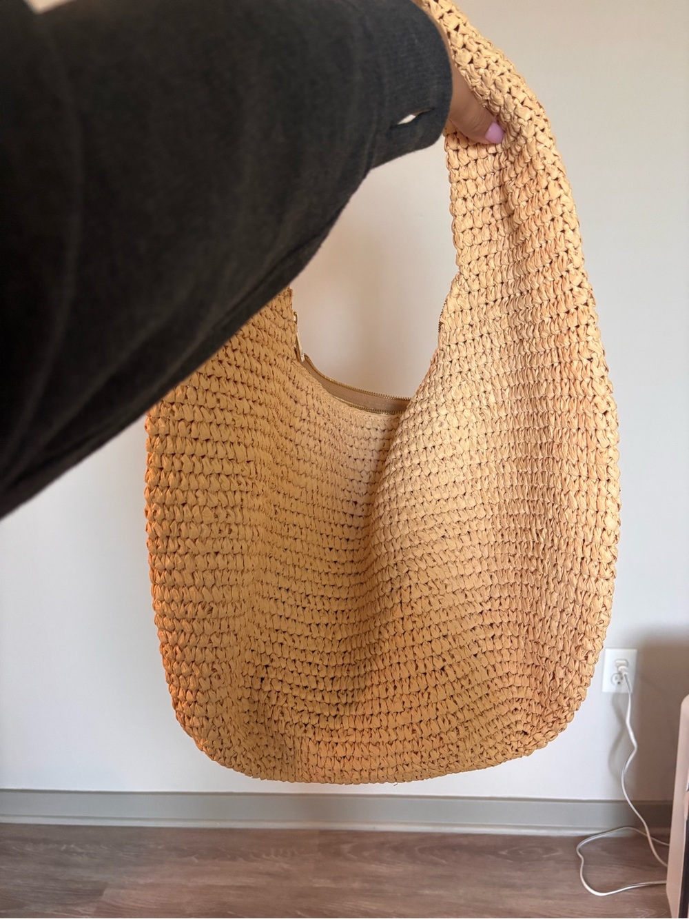 Woven Hobo Handbag in Natural Tan